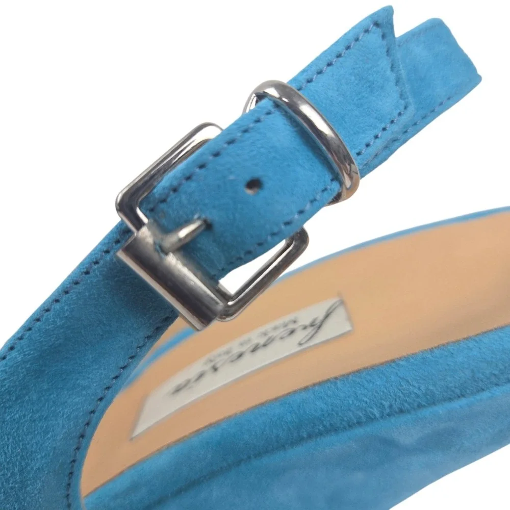Luxury Turquoise Suede Peep-toe Platform Slingback Wedge Sandal Size 38 NIB $458